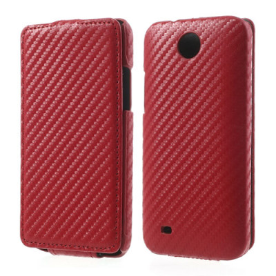 Кожени калъфи Кожени калъфи за HTC Кожен калъф Flip Carbon Fiber за HTC Desire 300 червен